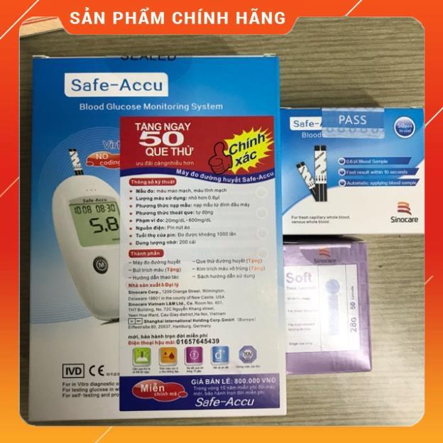 Máy đo đường huyết Safe-Accu tặng ngay hộp 50 que thử + 1 hộp kim chích máu Chính hãng