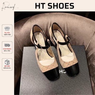 Giày cao gót tiểu thư Mary Jane hoạ tiết hình thoi mũi vuông da lộn màu sắc mới phong cách Xiaoxiang của Pháp G51