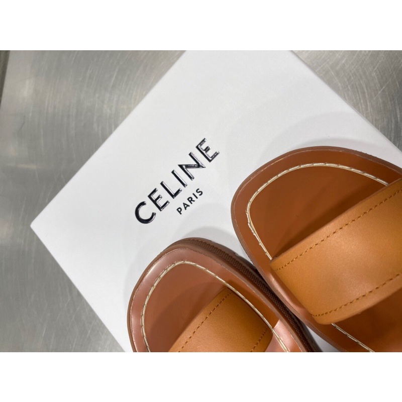 Sandal nữ đế cao màu trơn đơn giản da thật mãu mới 2023 Celine cao cấp