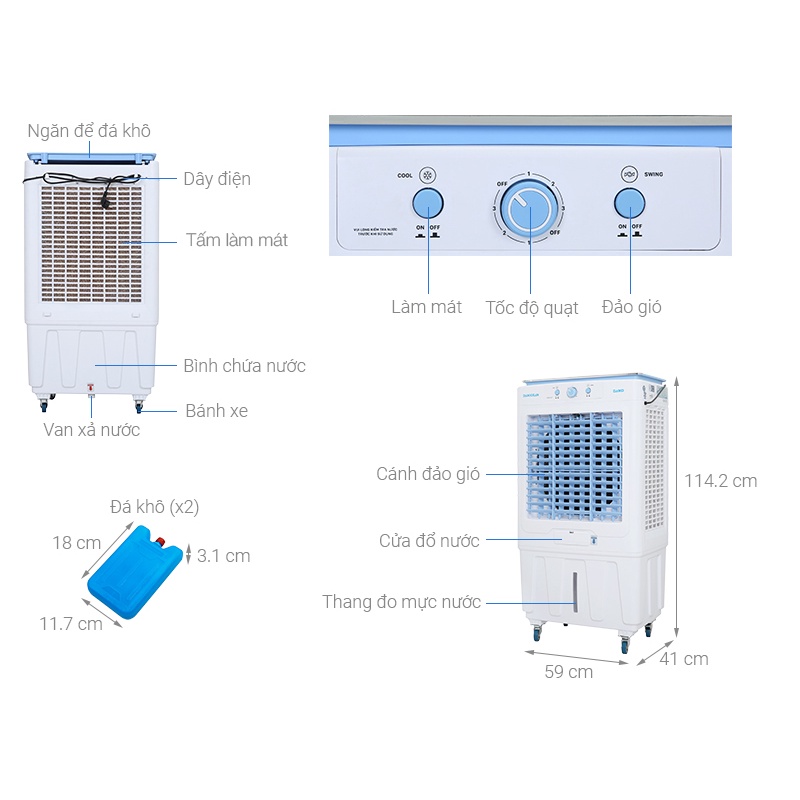 Quạt điều hòa, quạt hơi nước  DKA-05000G, hàng trưng bày chính hãng mới 99%