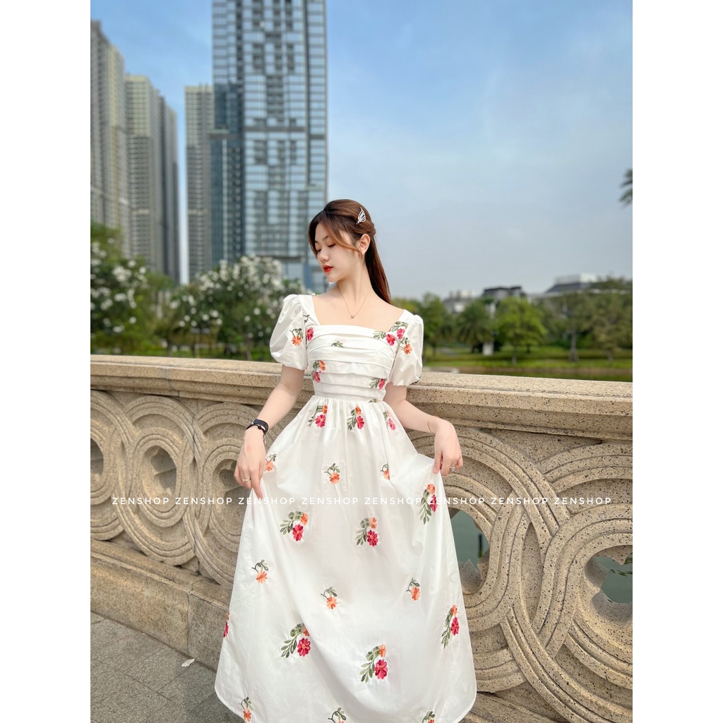 Đầm công chúa họa tiết hoa tay bồng đáng yêu - GLADY DRESS