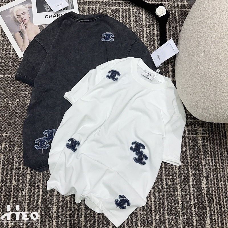 Áo Thun Thêu Nổi Canel Hàng Siêu Cấp - Dáng Thụng Dài Giấu Quần