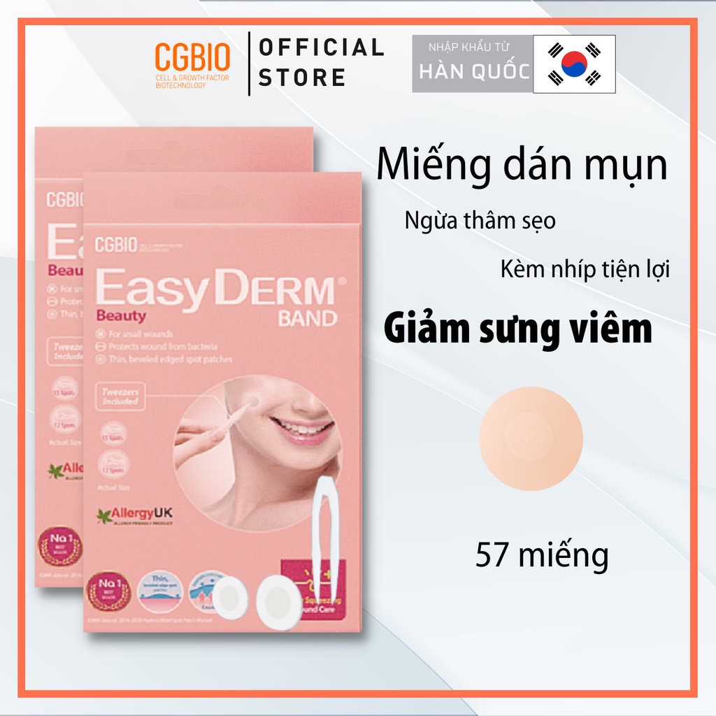 Miếng dán mụn giảm sưng viêm CGBIO EASYDERM BEAUTY Hàn Quốc - Tặng kèm nhíp gắp (57 miếng)