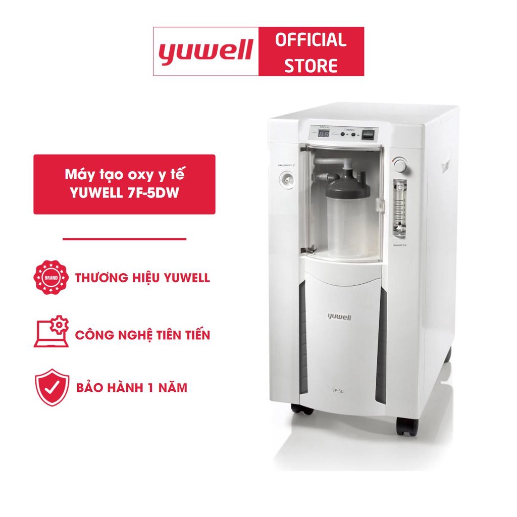 Máy Tạo Oxy Y Tế 93% Yuwell 7F-5D/7F-5DW - Hỗ Trợ Bệnh Nhân Suy tim, Suy phổi, Rối loạn hô hấp - Bảo Hành 1 Năm