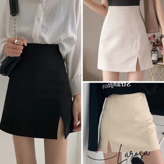 Chân váy , chân váy chữ A lưng cao xẻ trước dáng ngắn kèm quần trong vải tuyết mưa dày dặn cao cấp đi chơi Larosa