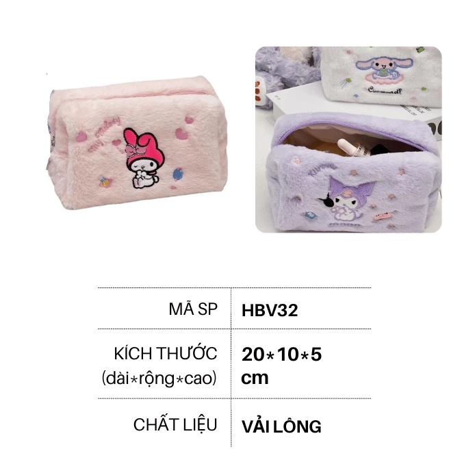 Hộp Bút Vải Long Xù Cỡ To Hình Kurumi Đáng Yêu  - Bóp Viết Lông Kiểu Hàn Xinh Xắn Hot Ins DUHU HBV32