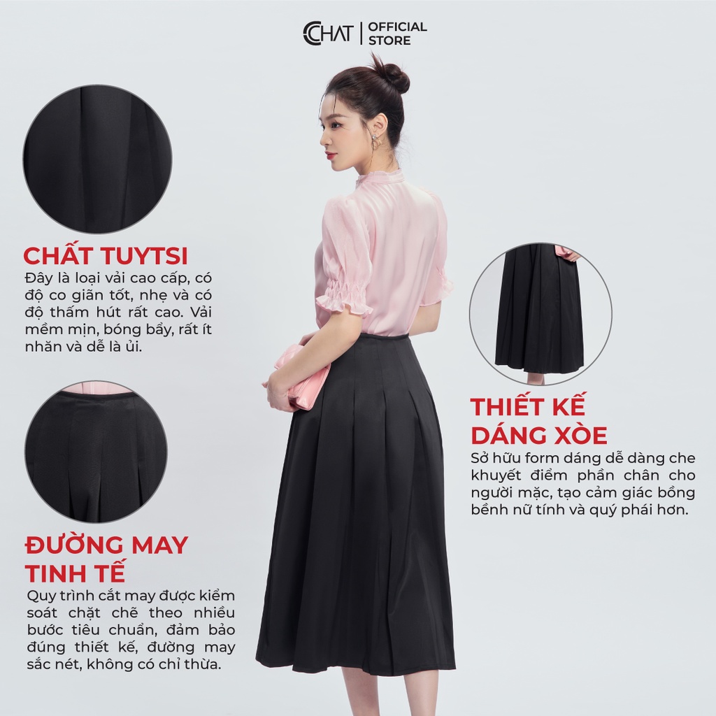 Chân Váy 𝐂𝐂𝐇𝐀𝐓 Xếp Ly Súp Cạp Viền Chất Tuytsi Cao Cấp 53CDS2003XT