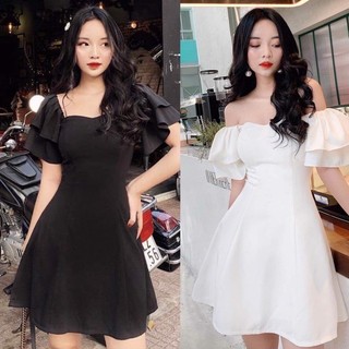 Đầm trễ vai công chúa thiết kế dáng xòe chất voan 2 lớp mềm mại phong cách tiểu thư hàn quốc cực hot VA04