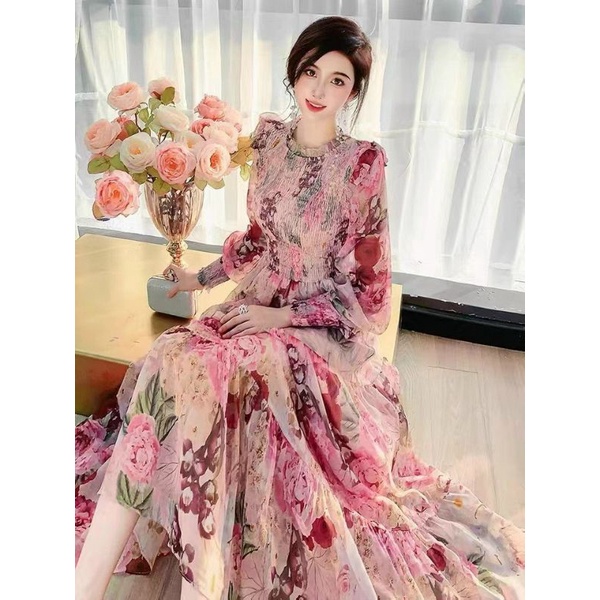 ĐẦM MAXI HOA TAY DÀI CAO CẤP