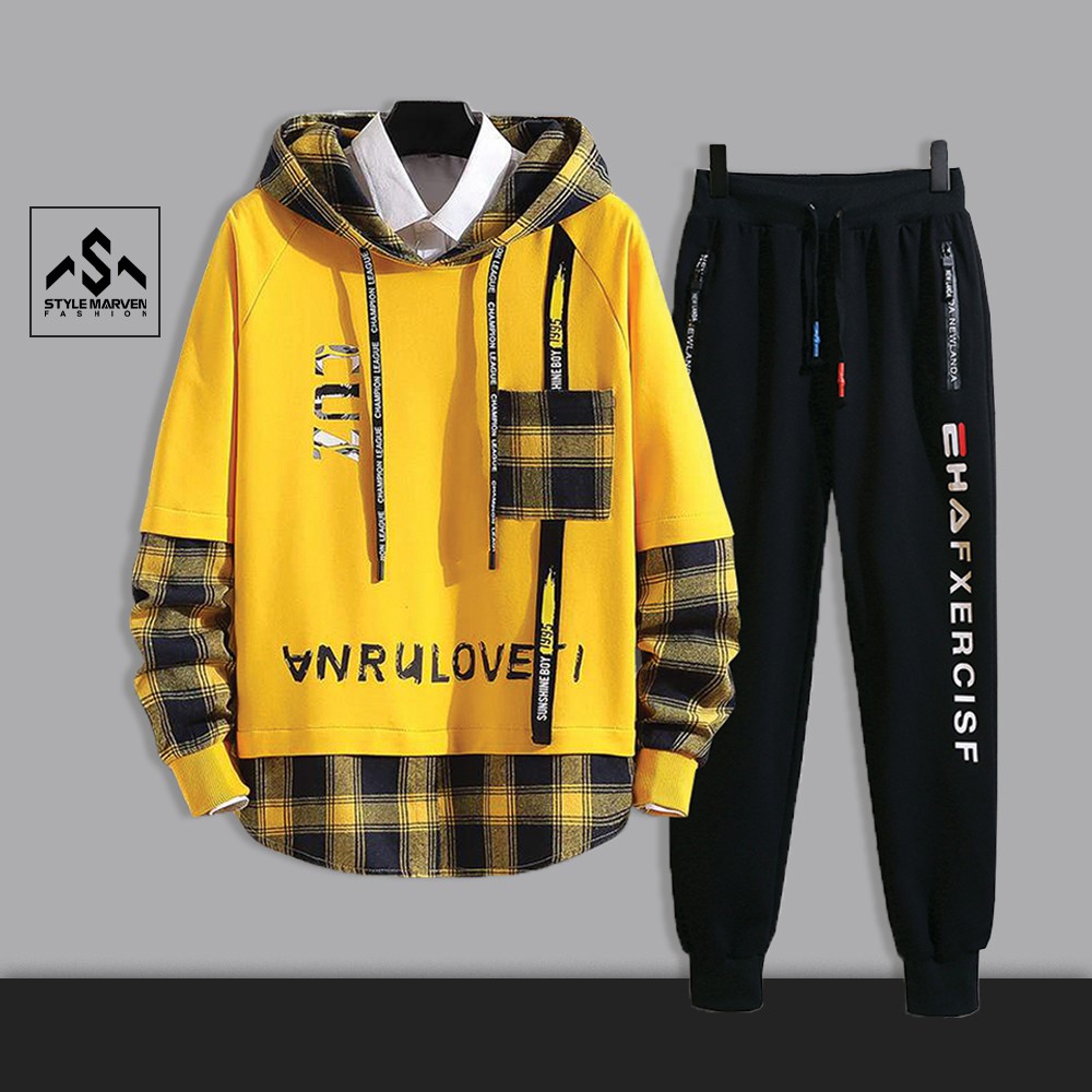 Bộ quần áo nỉ nam thể thao STYLE MARVEN hoodie kẻ sọc in chữ CUZ cá tính phối jogger bo gấu - SET NAM 90000123