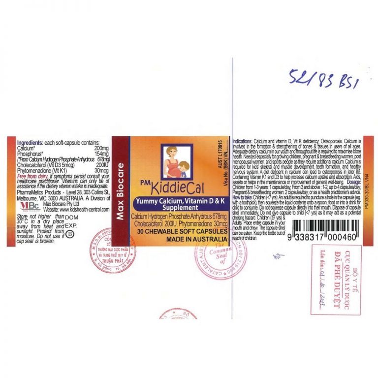 Viên nhai KIDDIECAL lọ 30 viên giúp bổ sung canxi và vitamin d cho bé