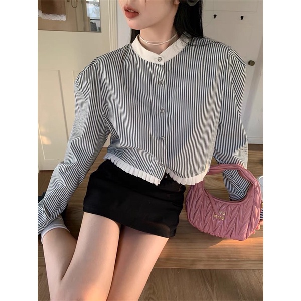 Order SƠ MI CROTOP CỔ ĐỨC SỌC VIỀN XẾP