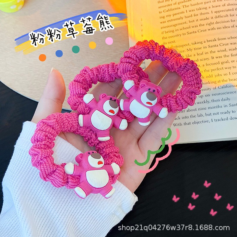 Kẹp Tóc Hình Gấu Dâu Tây Phủ Lông Phong Cách Hàn Quốc Xinh Xắn Hot Trend/