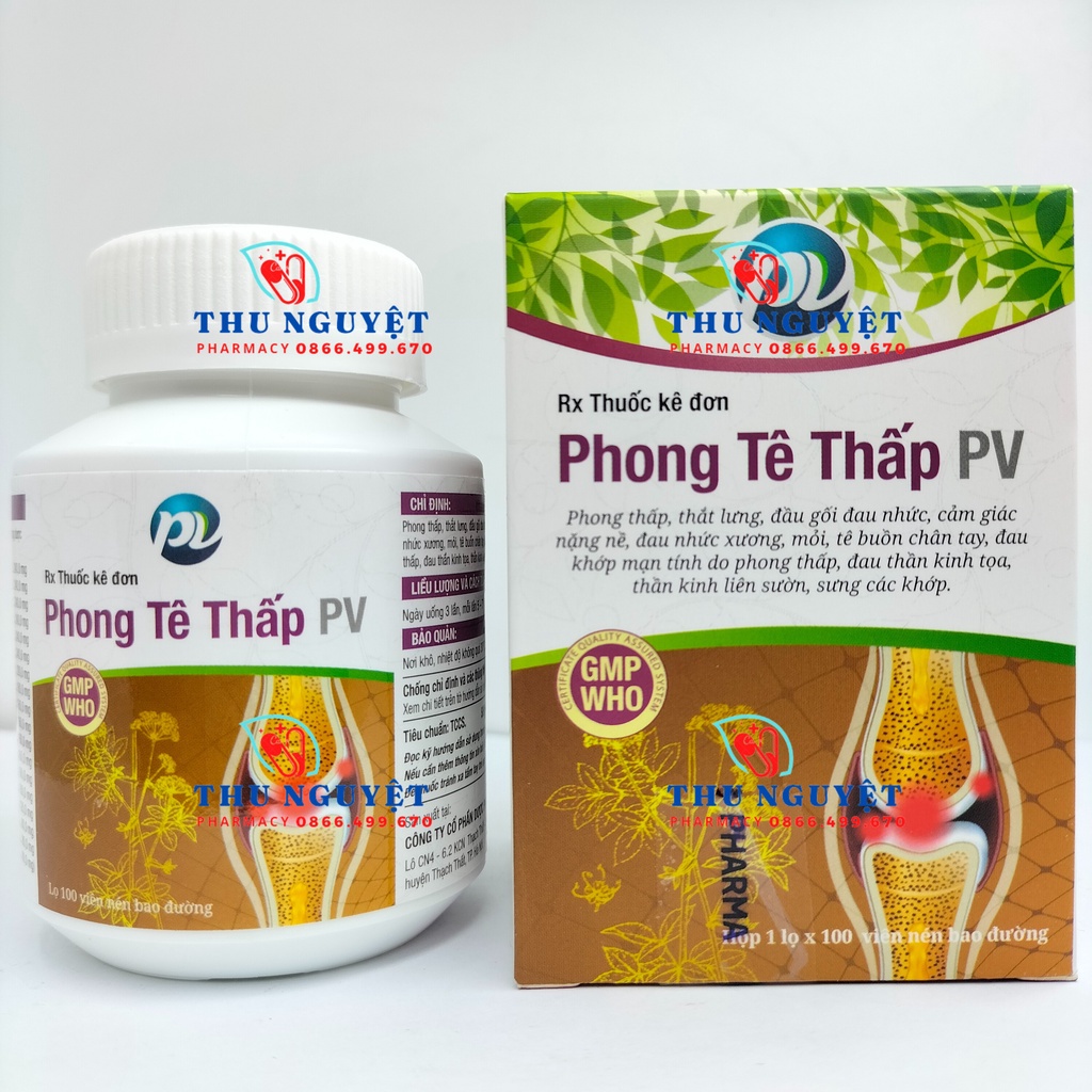 Phong Tê Thấp PV lọ 100 viên - Dùng cho người phong thấp, đau thắt lưng, đầu gối đau nhức, đau nhức xương, sưng khớp