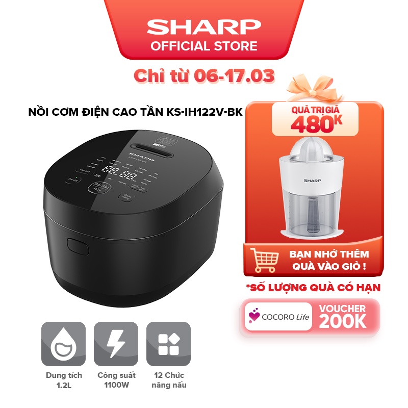 Nồi Cơm Điện Cao Tần Sharp 1.2L KS-IH122V-WH/BK [Công Suất: 1100 W, Bảo hành 12 tháng]