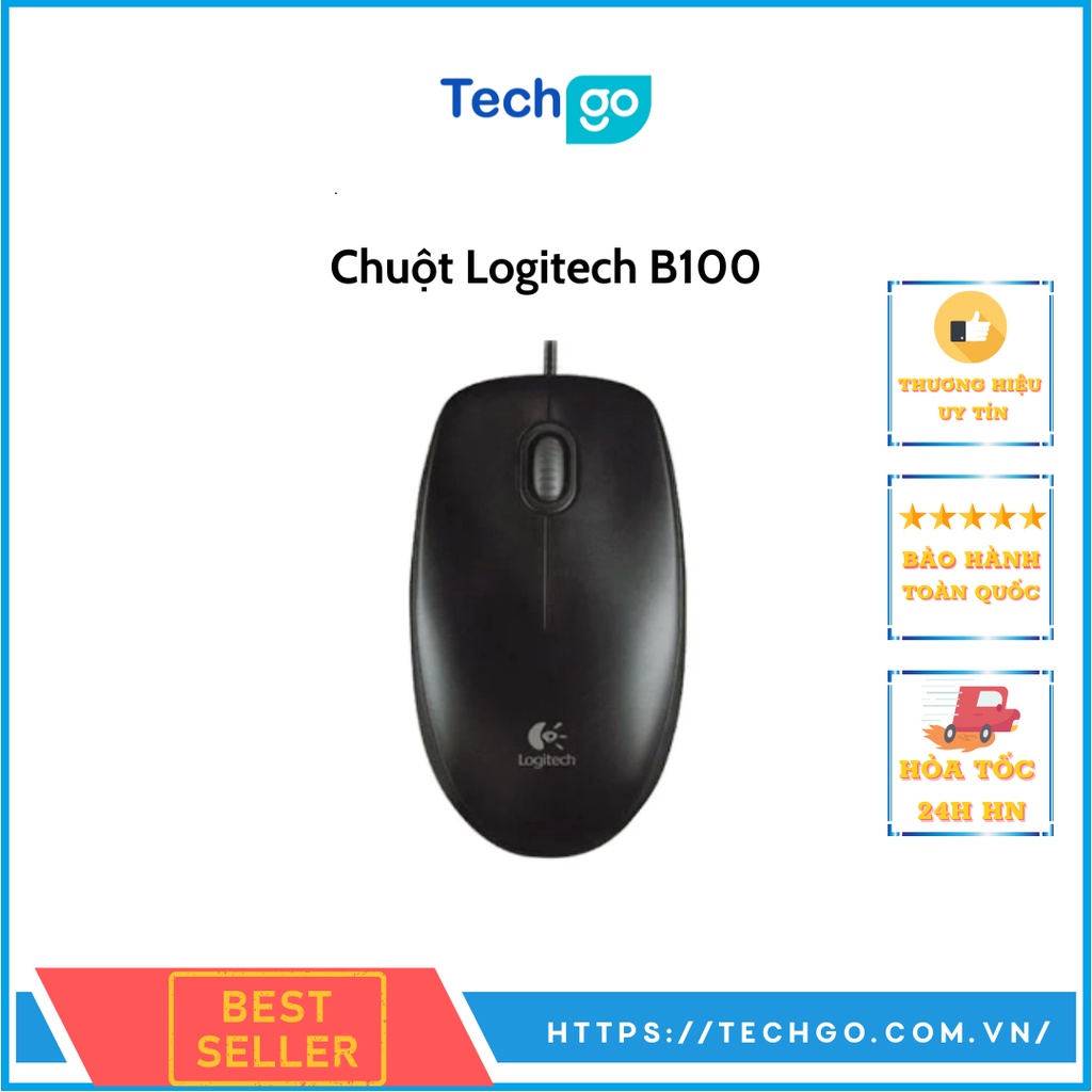 Chuột máy tính Logitech B100 màu đen, chuột có dây siêu bền - Phụ kiện TECHGO
