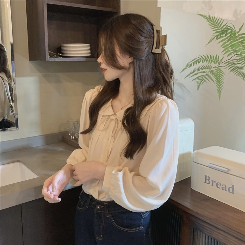 Áo Sơ Mi Kiểu Pháp, Thiết Kế Phong Cách Công Sở tay dài nhũng nhẹ phần bo tay sang chảnh