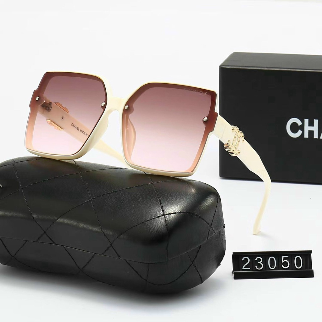 Mắt kính nữ chaf nel gọng kiểu vuông phần chân điểm nhấn logo đẹp sang chảnh màu hồng pastel trắng kem nâu đen tím