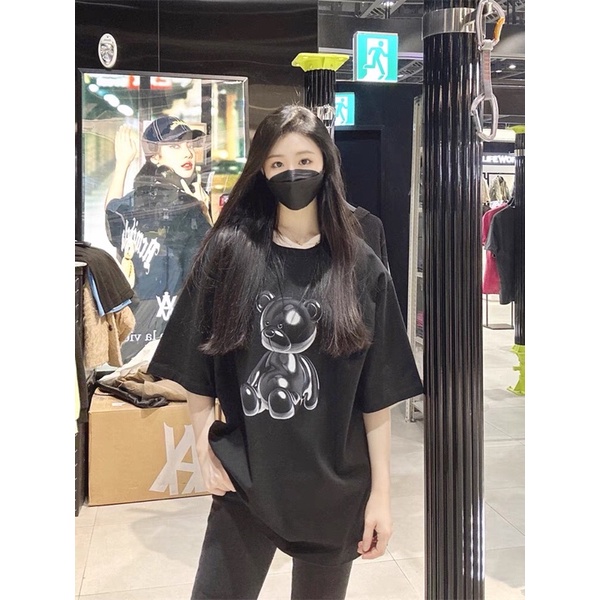 Áo Phông Nữ Gấu ADLV Tráng Gương Cotton Tàu Phom Rộng Dấu Quần Chất Mịn Không Xù Cin Clother