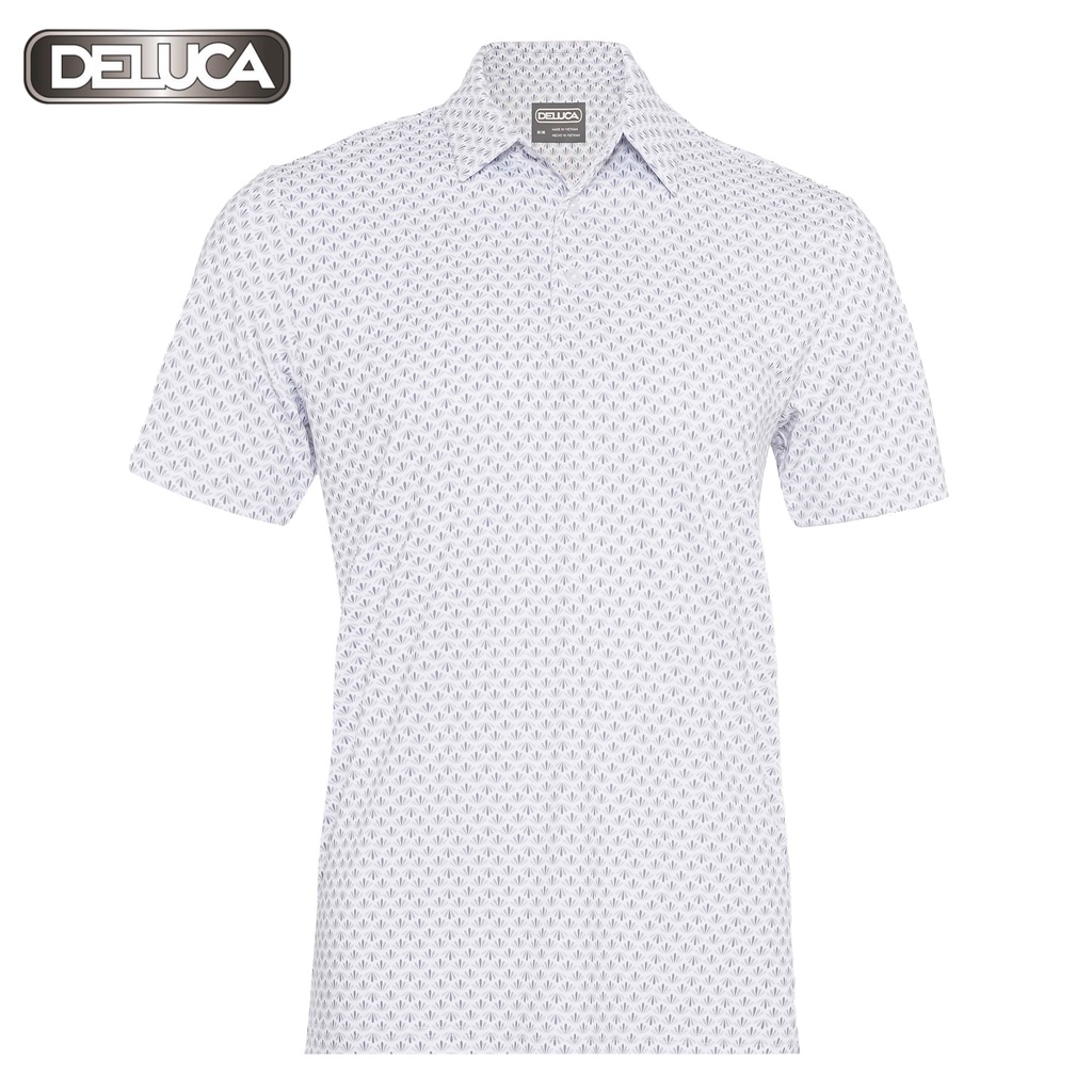 Áo Polo Nam Shirt MS08-DELUCA, Họa Tiết Lá Màu Trắng-Áo Thun Chơi Golf Có Cổ- Áo POLO Chơi Thể Thao -Họa Tiết Màu Trắng.