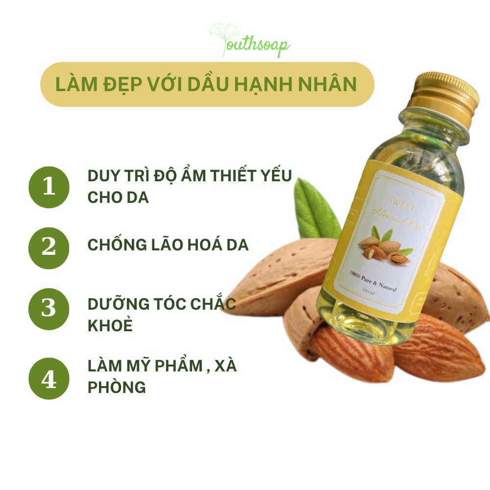 Dầu Hạnh Nhân Nguyên Chất - Dưỡng da, tóc, làm mỹ phẩm, xà phòng