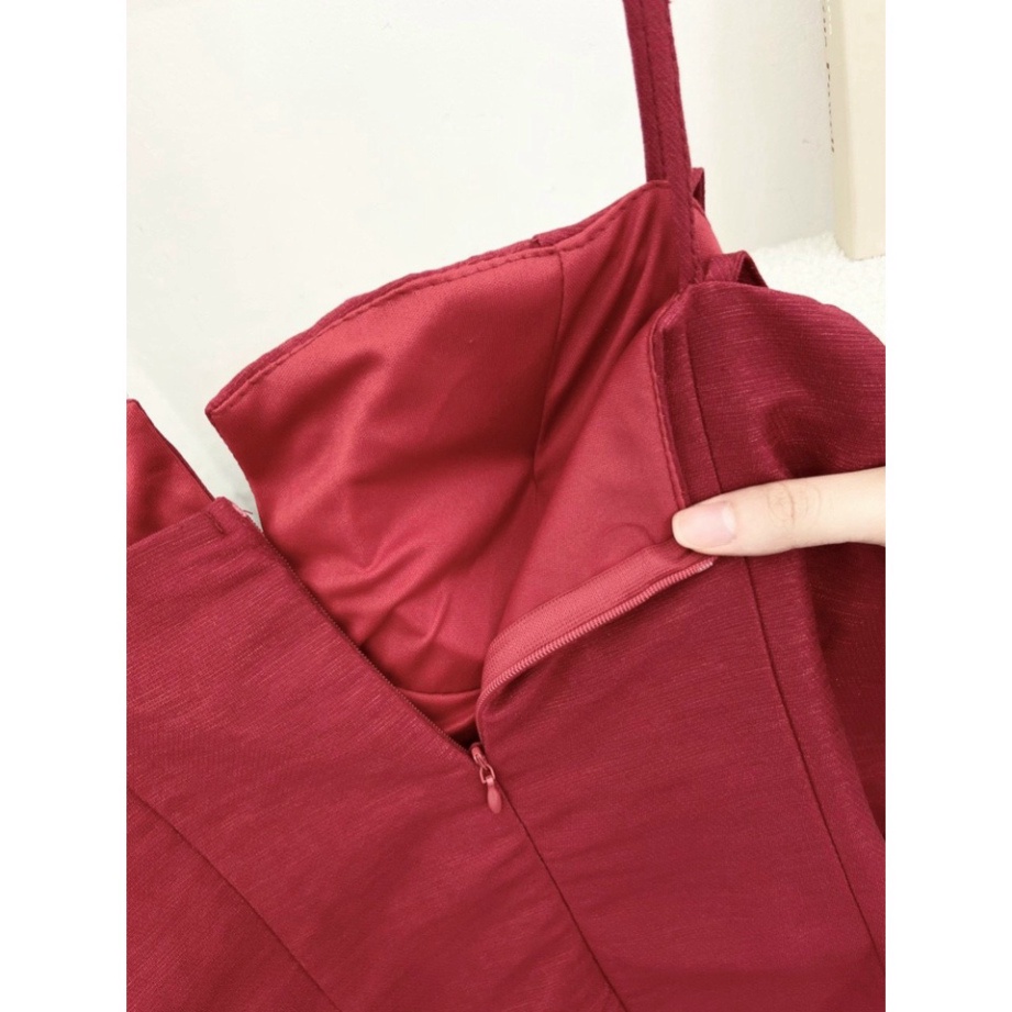 (Fom: <55kg) Đầm Đỏ 2s Cúp Ngực Xẻ Viền Cườm JL46 | BigBuy360 - bigbuy360.vn