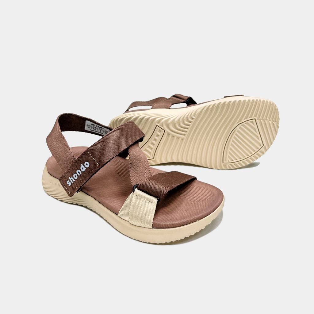 Giày SHONDO Sandals F7 Continew đế be quai nâu F7N2797