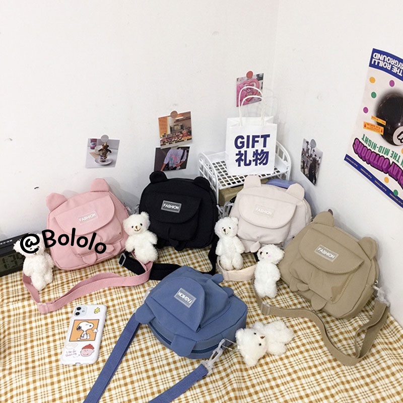 Bololo Túi Xách canvas Họa Tiết Gấu Dễ Thương Phong Cách Nhật Bản