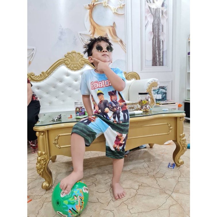 Đồ Bộ cho bé, bộ đồ thun lạnh cộc tay cho bé trai in 3D hình Roblox bé trai size đại từ 10-60kg