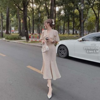 Đầm body ren đuôi cá dáng dài vai đắp bèo tay bồng!