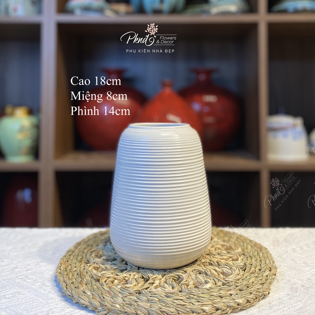 Bình bông cắm hoa gốm sứ Bát Tràng vân ganh nổi men lì nổi trang trí nội thất | PKND FLOWERS & DECOR MG152