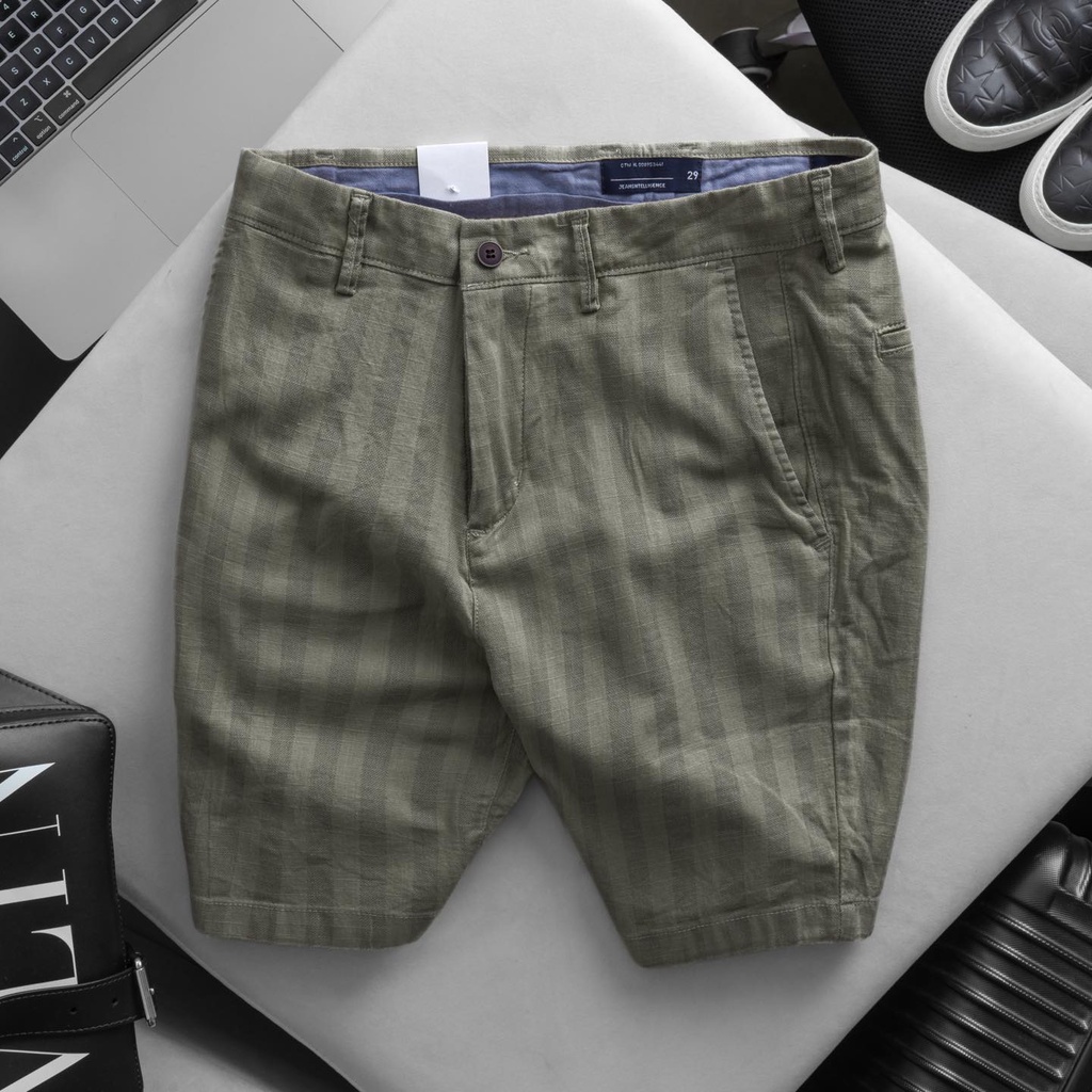 Quần short linen cao cấp, quần short nam caro xanh rêu chuẩn form trẻ trung thanh lịch MR42 - MORROW