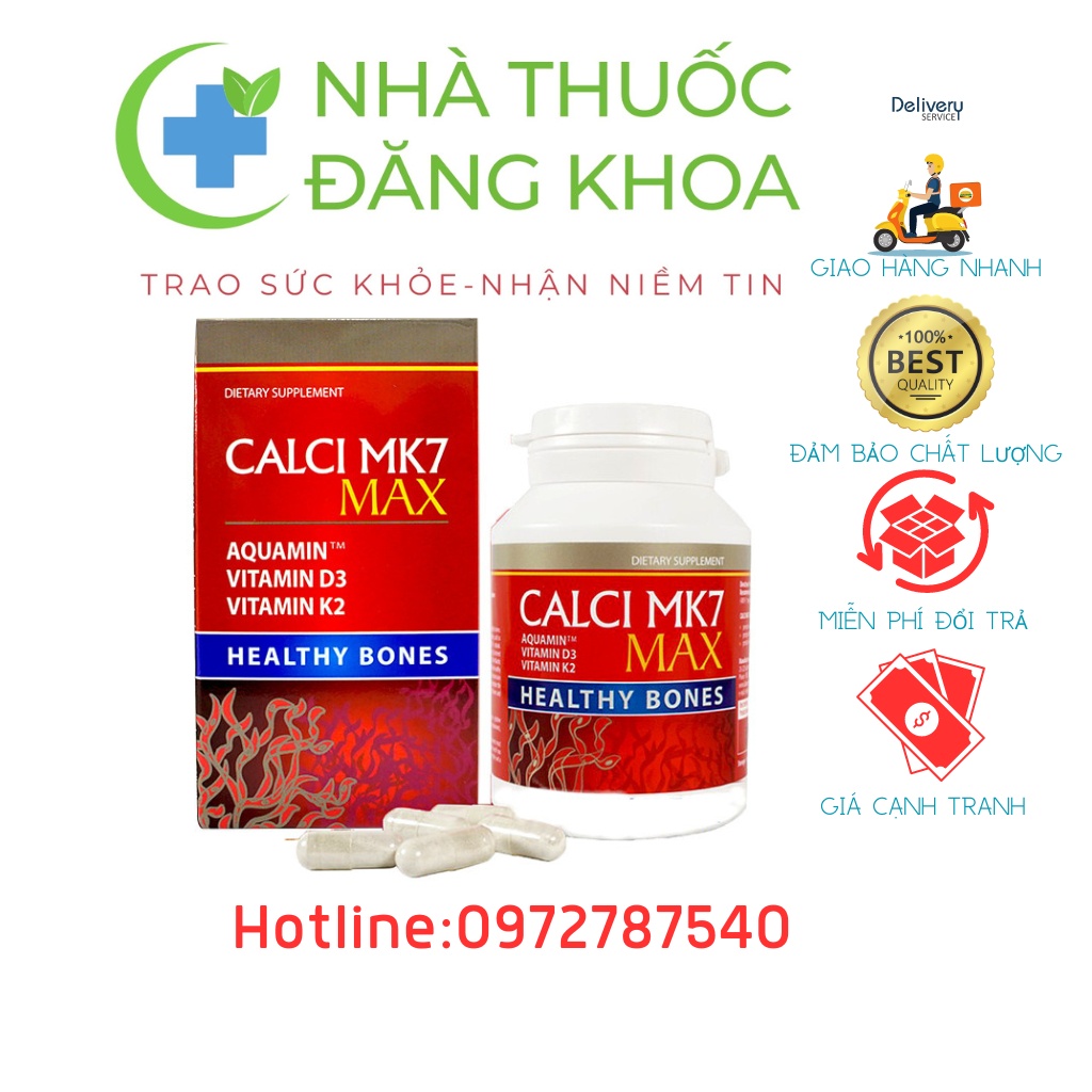 Calci MK7 Max - Viên uống bổ sung canxi tảo đỏ tự nhiên, vitamin D3, MK7 hộp 60 viên [Hàng Chính Hãn