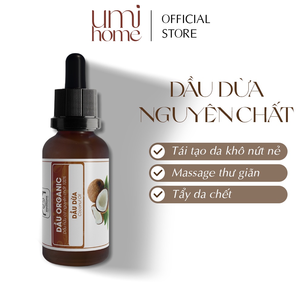 Dầu Dừa massage thư giãn tái tạo da hữu cơ UMIHOME nguyên chất 30ML