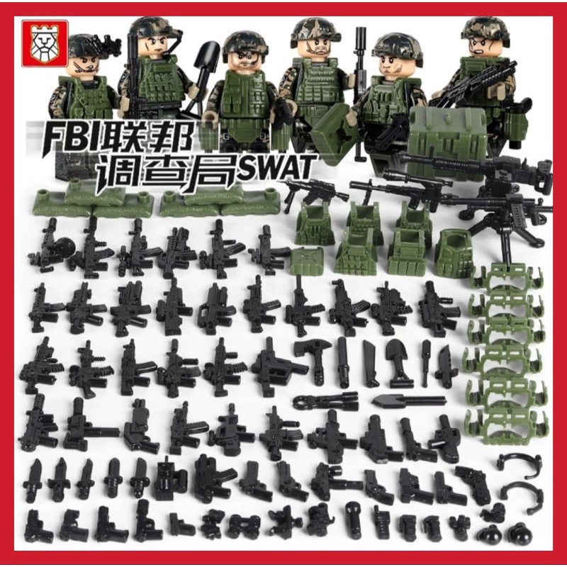 Lắp Ráp Đồ Chơi Lego Bộ 6 Lính Army Lục Quân và Đầy Đủ Phụ Kiện