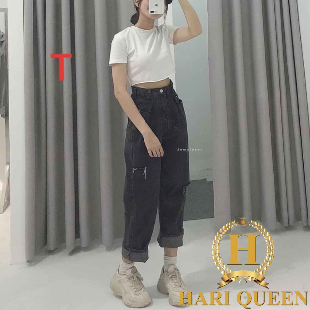 Sét áo croptop trắng kèm quần bò đen DTR0320