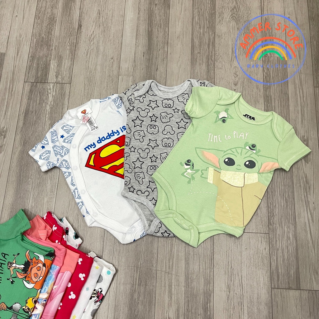 Body chip, bodysuit cộc tay cho bé trai bé gái Disney, body xuất dư cao cấp Ammer