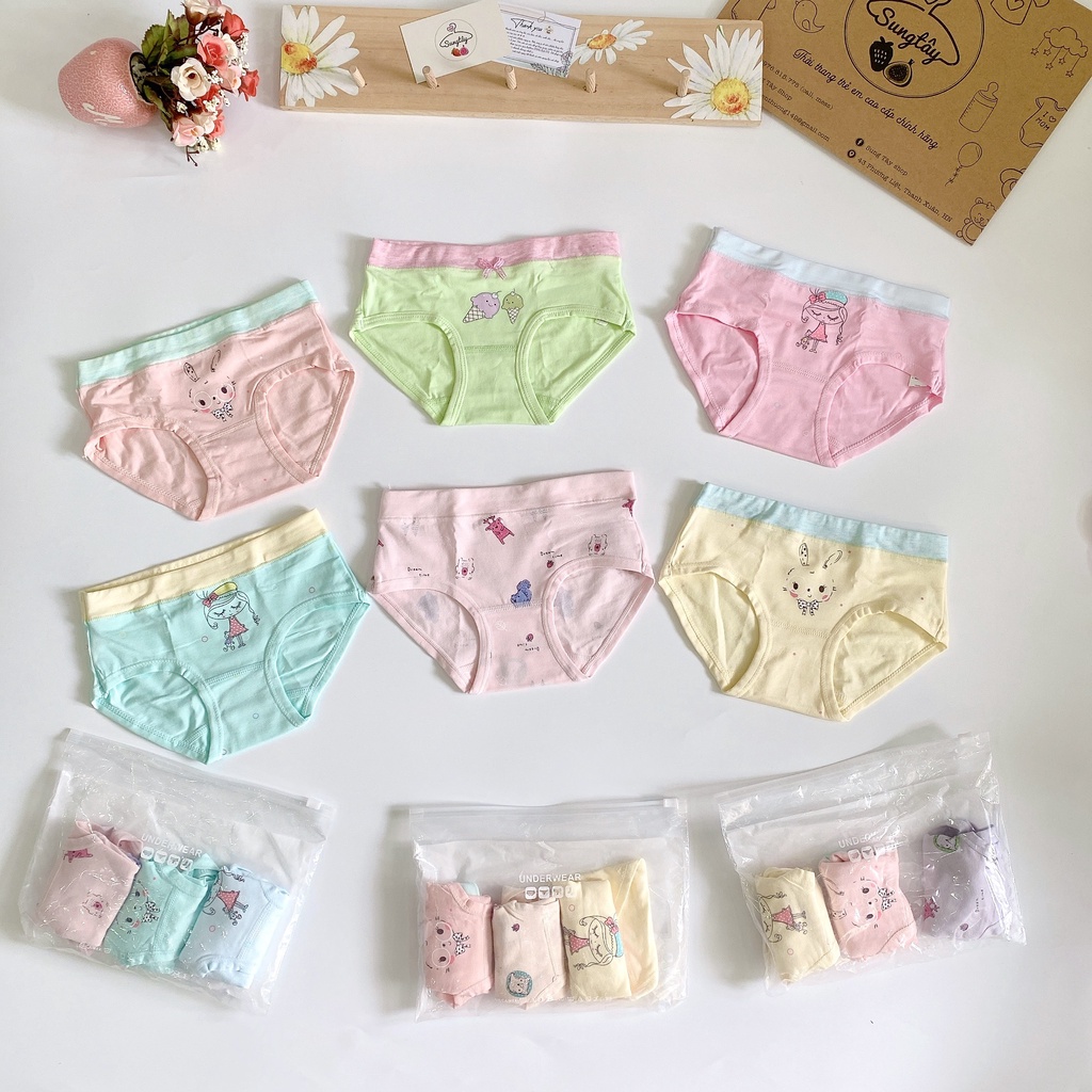 Set 3 quần chip bé gái chất cotton cao cấp cho  bé từ 8-30kg