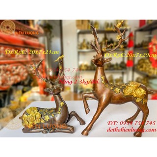 Đôi tượng hươu hoa mai bằng đồng phong thủy, nặng 2,3kg