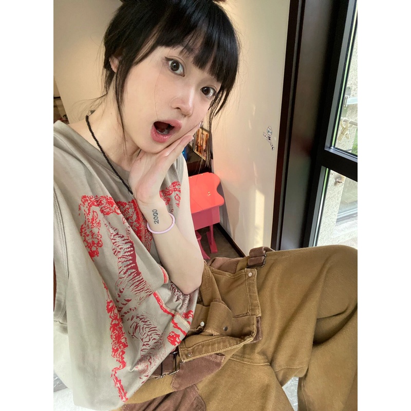 Ethelgirl Áo Thun Sát Nách Dáng Rộng In Họa Tiết Kiểu Retro Hàn Quốc Cá Tính Cho Nữ