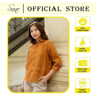 Sono - Áo sơ mi chất liệu linen hàng thiết kế kiểu dáng xếp ly