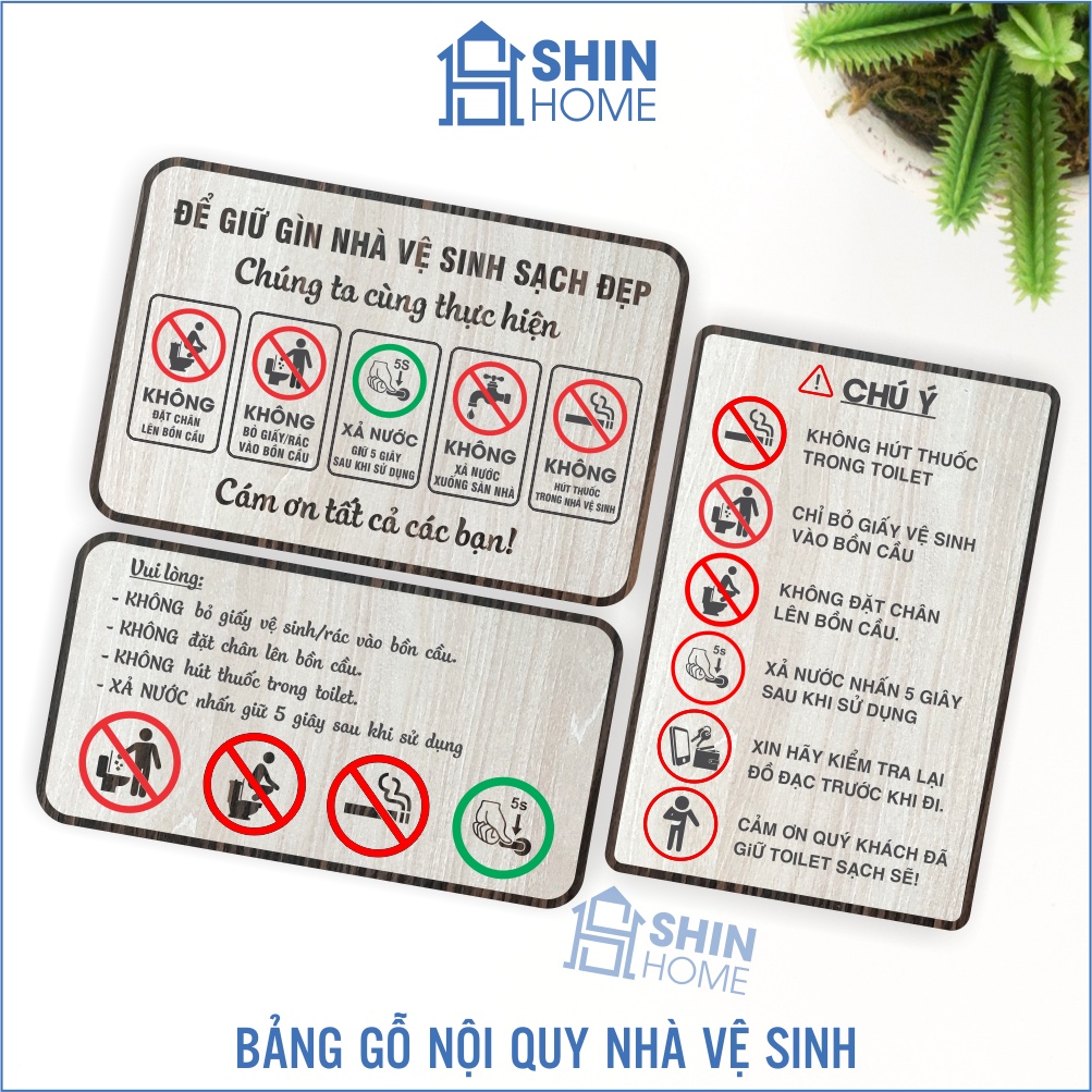 Bảng nội quy nhà vệ sinh, quy định trong toilet bằng gỗ khắc laser chìm 2 lớp