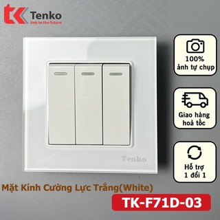 Công Tắc 3 Nút Mặt Kính Cường Lực Chống Va Đập, Chống Xước Công Tắc Âm Tường Cao Cấp Tenko TK-F71D-03 Màu Trắng