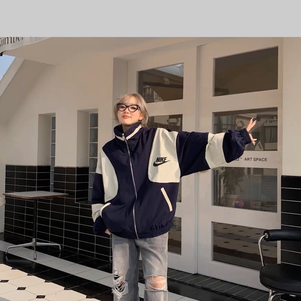 Áo khoác gió Nike chính hãng đôi nam nữ 2 lớp unisex chất liệu dù cao cấp unisex form rộng brand jacket 411