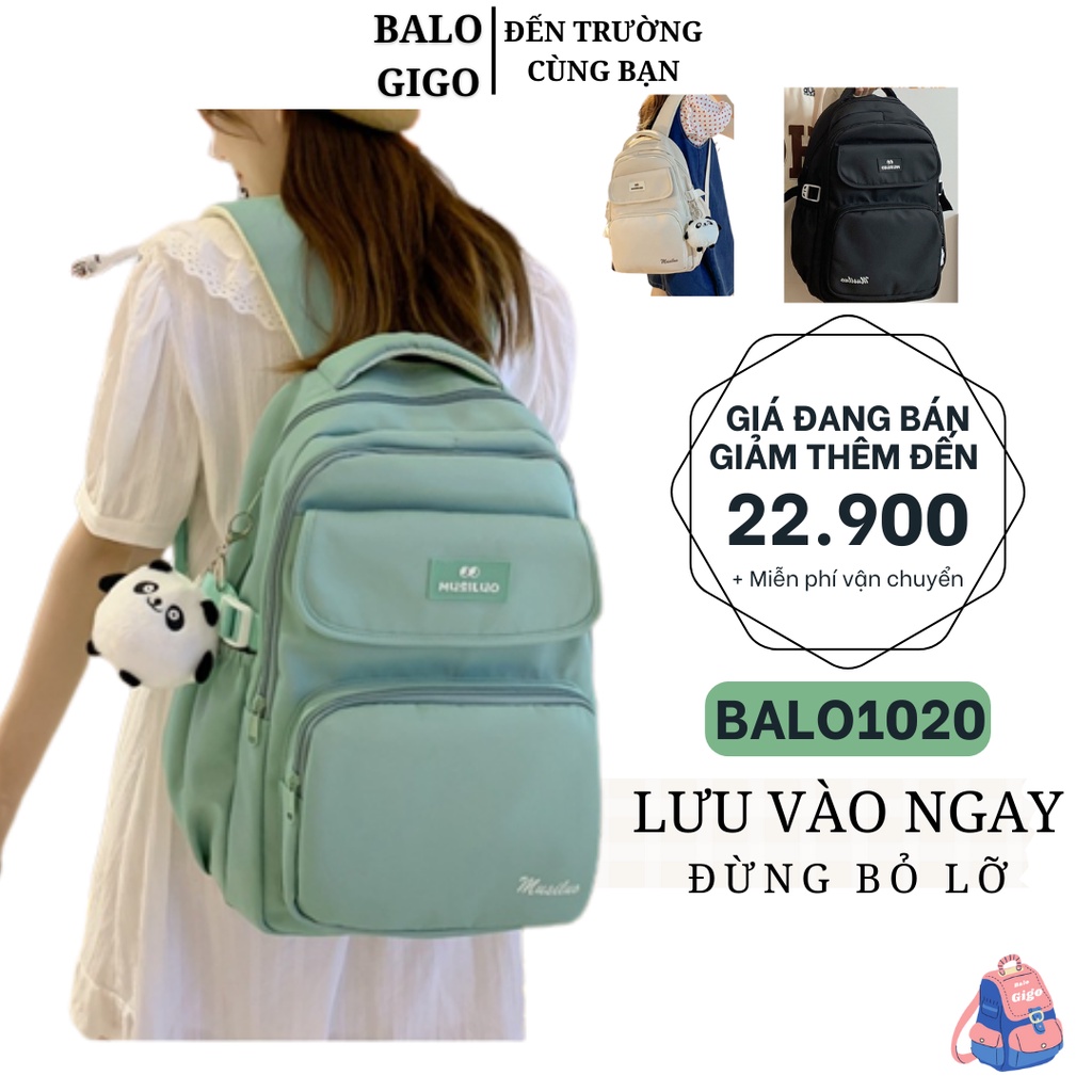Balo đi học nữ phong cách Hàn Quốc ( k kèm móc khóa ) cho học sinh sinh viên chứa laptop đến 14 inch G194 - BaloGigo