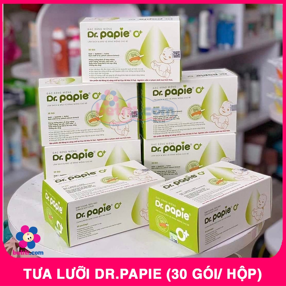 Gạc Rơ Lưỡi Dr.papie Cho Bé, Rơ Lưỡi, Tưa Lưỡi Vệ Sinh răng Miệng Trẻ Sơ Sinh Hộp 30 Gói