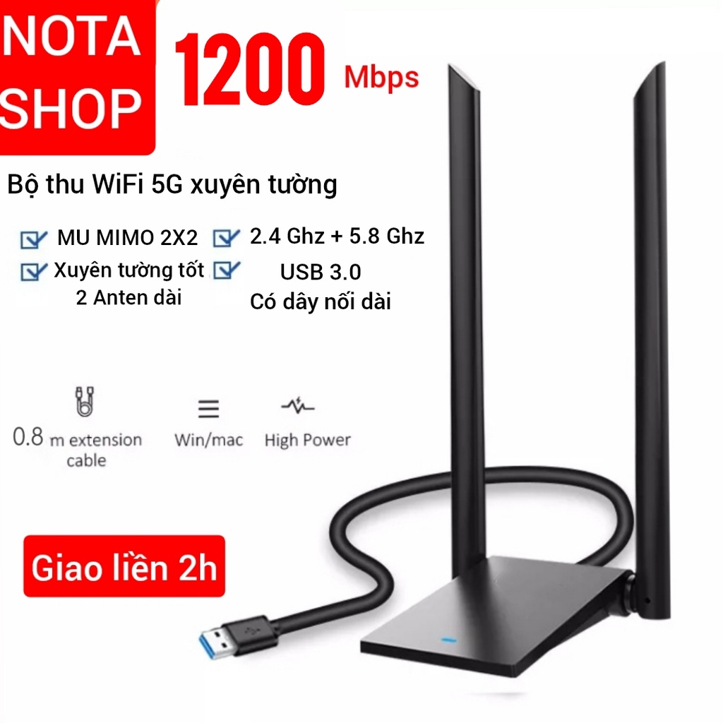 [Hỏa Tốc] USB WiFi 5G 1750 Mbps 2 anten dài RTL8814AU bộ thu wifi siêu tốc cho pc chơi game hút wifi tốt