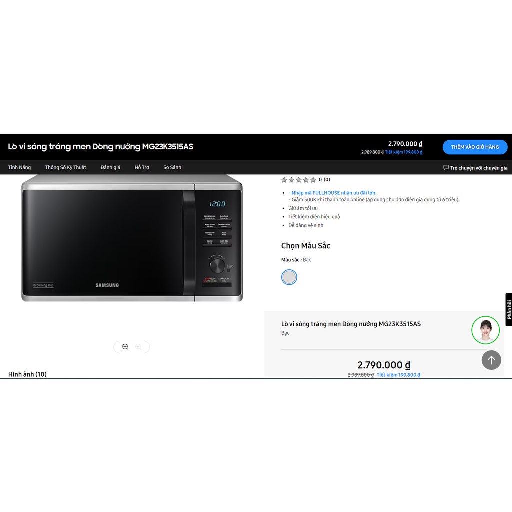 Lò vi sóng Samsung MG23K3515AS/SV 23 lít