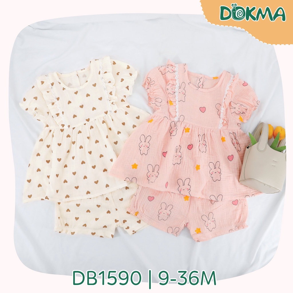 Bộ xô Muslin Dokma cho bé gái bề mặt vải mềm mại, thấm hút tốt thông thoáng cho bé.