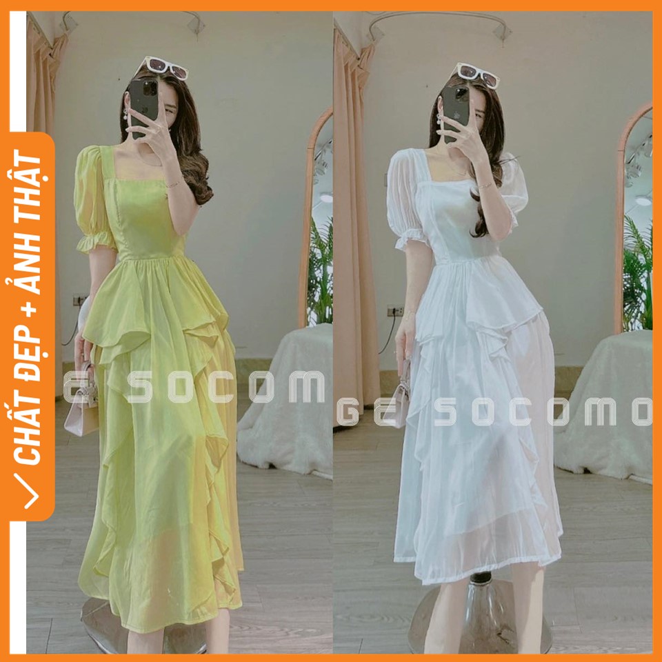 Váy đầm tơ thiết kế 3 tầng Socomo V232023 - Hàng loại 1, chất đẹp - Giá tốt - 100% ảnh Socomo tự chụp